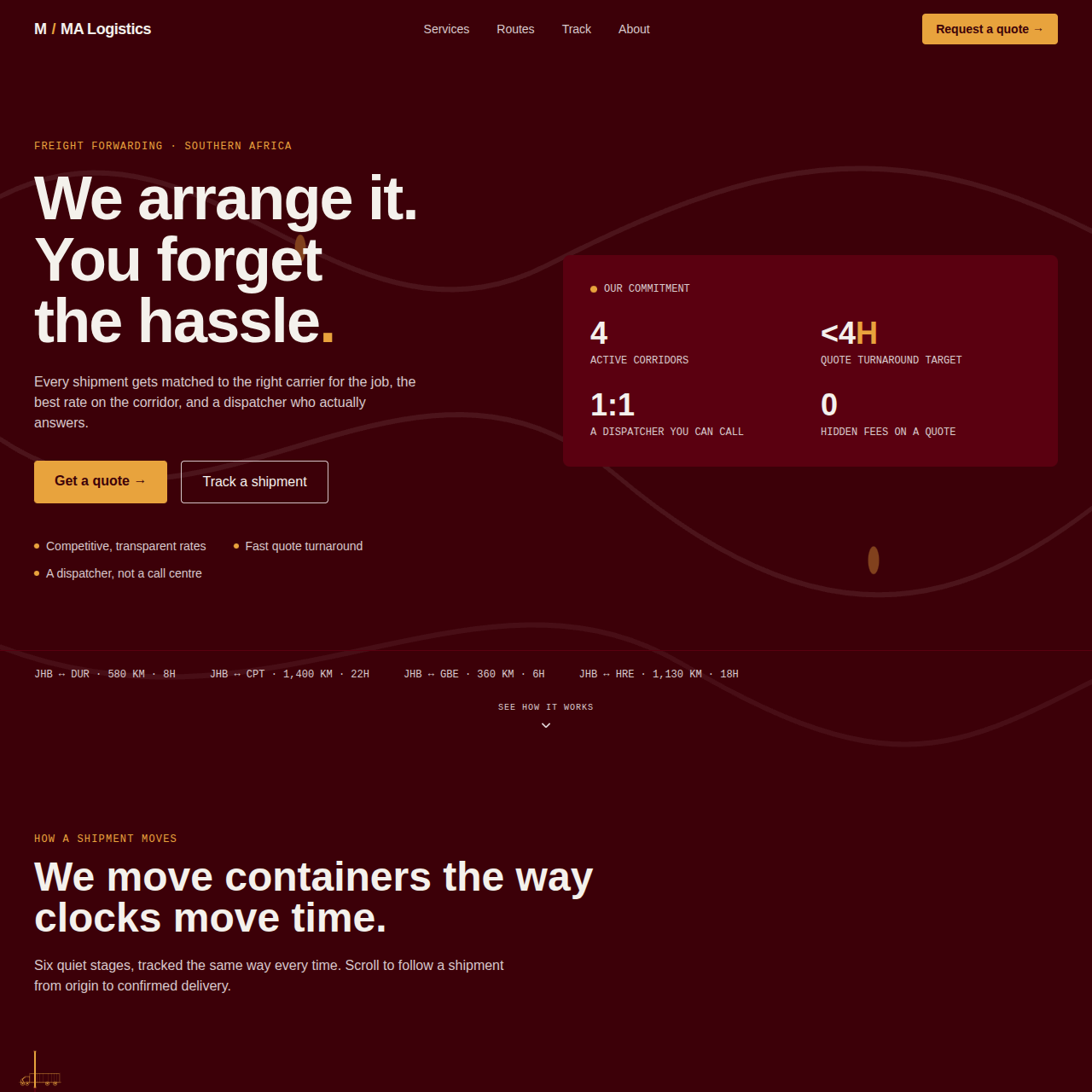 MA Logistics homepage desktop screenshot